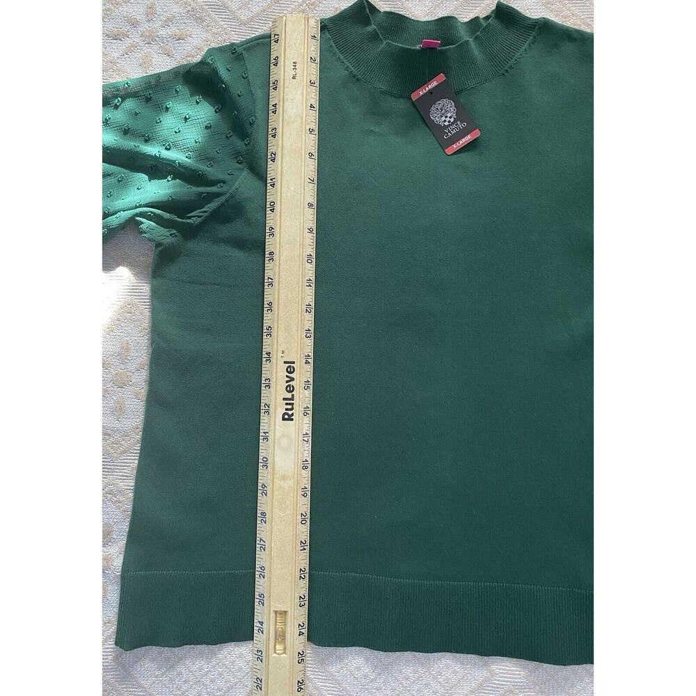 NWT Vince Camuto Cece Sz XL Green Wms Mock Neck Clip Dot Sheer Balloon Slv Swtr - Picture 10 of 11